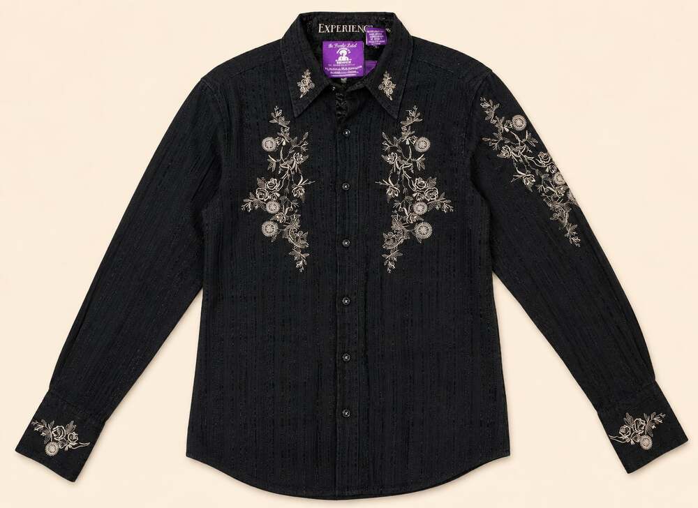Jimi Hendrix Purple Label Embroidered Gothic Rock Button Up Shirt S